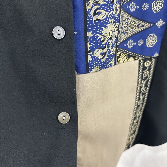 Koos Of Course Mixed Pattern Blue Black Button Up Shirt Womens Size L Lagenlook - Picture 7 of 12